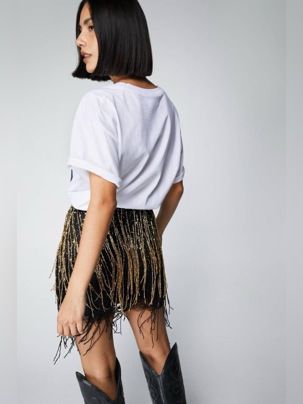 Nasty Gal Black & Gold Beaded Fringe Skirt Gatsby Festival Luxe | NWT Size 0 - Picture 5 of 15